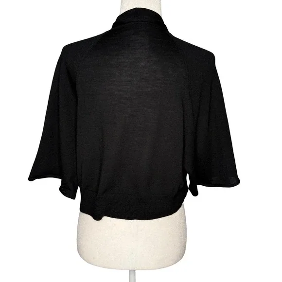 Eileen Fisher M Merino Wool Wide Sleeve Cropped Open Cardigan Black Lagenlook - Picture 7 of 9